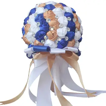 1 шт./лот, бело-синий Великолепный свадебный букет из бисера и хрусталя, цветы для подружек невесты, букеты невесты из искусственного сапфира и жемчуга