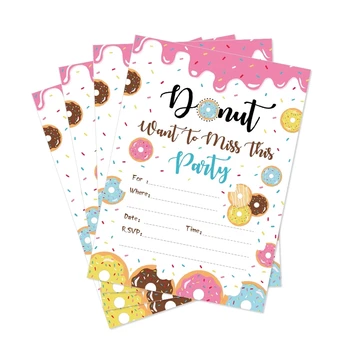10 шт./лот, пригласительные открытки с розовыми пончиками, Тематические принадлежности для украшения детского дня рождения