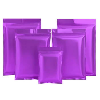 100шт Матовый фиолетовый пакет из алюминиевой фольги с застежкой-молнией, уплотнитель, разрывная насечка, Многоразовые продукты, бакалея, конфеты, чай, закуски, печенье, упаковка для хранения