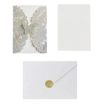 20 комплектов пригласительных открыток с бабочками, кружевных приглашений на свадьбу с конвертами