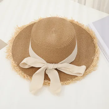 2022 летняя новая женская шляпа с солнцезащитным кремом и бантом из рафии, элегантная пляжная шляпа от солнца с большими полями