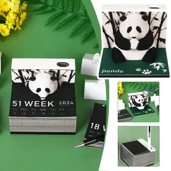 2024 Panda Memo Pad Kawaii 3D Стикеры, 3D Художественный календарь, 3D Блоки для заметок, 3D Модель для вырезания из бумаги, подарок
