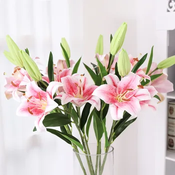3D-печать ветки Лилии, искусственные цветы в натуральную величину для домашнего свадебного украшения, белые искусственные цветы, садовый декор flores