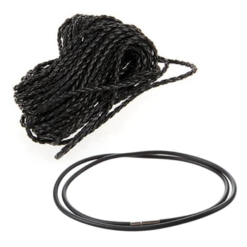 9 м Черный плетеный кожаный шнур для ожерелья DIY 3 мм ГОРЯЧИЙ с 3 мм черным резиновым шнуром для ожерелья - 24 дюйма