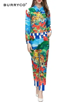BURRYCO 2023 Осенний женский новый комплект поло с винтажным принтом в этническом племенном стиле