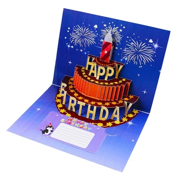 H55A Всплывающая свеча для выдувания благословения, складная открытка, праздничный торт, поздравительная открытка для 3D-вырезания из бумаги с музыкальным сопровождением для вечеринки