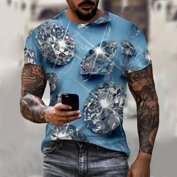 HX Fashion Мужская футболка Diamond Glow, Футболки с 3D принтом, Летние рубашки с коротким рукавом, Пуловеры, Топы, повседневная мужская одежда, S-7XL