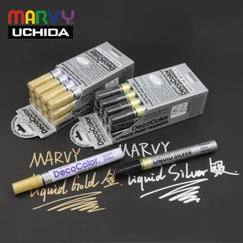 Marvy Масляная краска, маркер, ручка для рисования, золотой / Серебристый / белый 0.7/1.0/2.0 мм Металлические Канцелярские принадлежности Marcador Caneta 120-х и 300-х годов