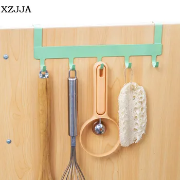 XZJJA Креативные Железные Держатели для хранения дверцы шкафа с 5 крючками, Многофункциональные полки для всякой всячины в ванной, Гаджеты, Кухонные стеллажи для гаджетов