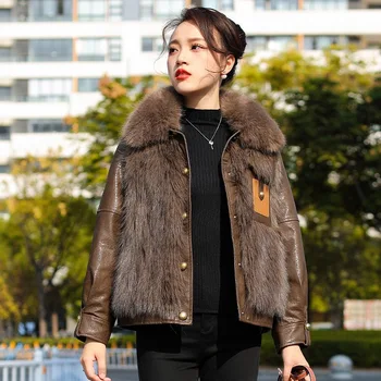ZXRYXGS 2023 Тренд темперамента, Зимние куртки, высококачественная искусственная кожа, шуба из искусственного лисьего меха, женское универсальное модное пальто
