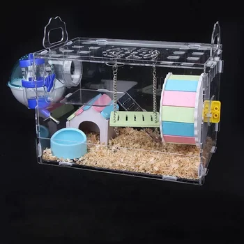 Акриловая клетка для хомяка с аксессуарами, прозрачная коробка для хомяка, индивидуальный прозрачный акриловый контейнер для домашних животных