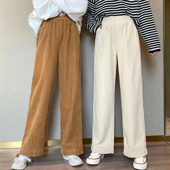 Без толстых широких брюк для женщин, Корейские однотонные эластичные карманы с высокой талией в стиле пэчворк, теплые прямые брюки Nine Points