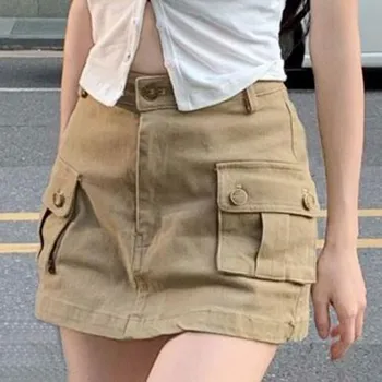 Весенне-летняя модная короткая джинсовая юбка Женская новая узкая джинсовая юбка с высокой талией, однотонная юбка трапециевидной формы в пол-тела