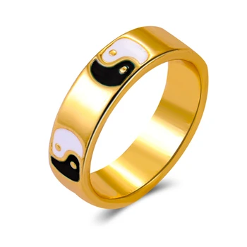 Винтажные кольца для пальцев с эмалью Тайцзи Инь Ян для женщин, модные женские кольца для пальцев из сплава с позолотой, подарки для вечеринок, ювелирные изделия