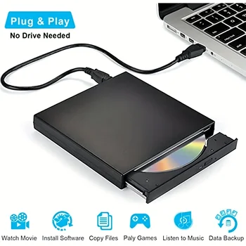 Внешний CD DVD привод, USB 2.0 Тонкий портативный внешний CD-RW привод DVD-RW проигрыватель для записи DVD-RW для ноутбуков