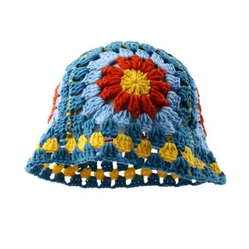 Вязаная женская шляпа-ведро с цветочным узором, дышащая плетеная шляпа-ведро с широкими полями для взрослых и подростков, летняя рыбацкая кепка