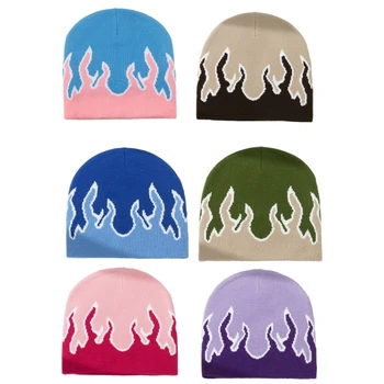 Вязаная шапка с огненным узором, подходящая по цвету, зимняя шапка для подростка, защищающая уши, для вождения