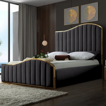 Двуспальная кровать в постмодернистском гонконгском стиле 1,8 м, роскошная кровать из американской ткани с высокой спинкой, простая дизайнерская спальня, 2 метра