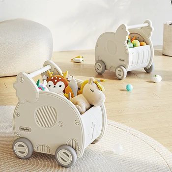 Детские держатели для хранения Большой емкости Стеллажи для организации детских игрушек Дом с колесиками, которые можно сдвинуть с места Экологичный полиэтилен Nordic Simple