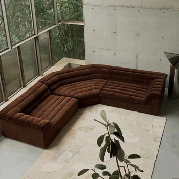 Диван с т-образным модулем, коричневый диван из бархатной ткани с круговой дугой, арт-диван
