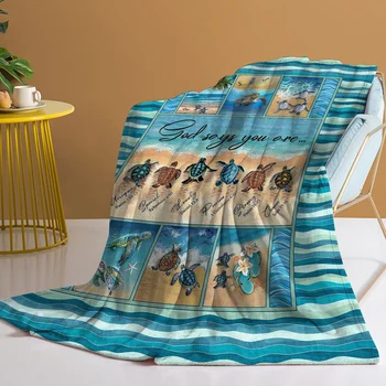 Дизайнерское одеяло с морскими обитателями, милые морские черепахи, Фланелевое одеяло, уютное одеяло для дивана-кровати в гостиной, подходящее для любого сезона