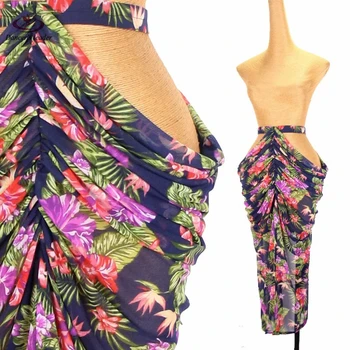 Длинная юбка с разрезом из эластичной сетки в цветочек для латиноамериканских танцев, профессиональная одежда для сцены Ча-танго, юбка для танцев.