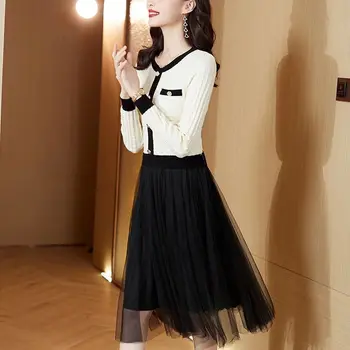 Женская осенне-зимняя новая мода, Элегантный пуловер с круглым вырезом и длинным рукавом, Однотонное повседневное Универсальное платье в западном стиле