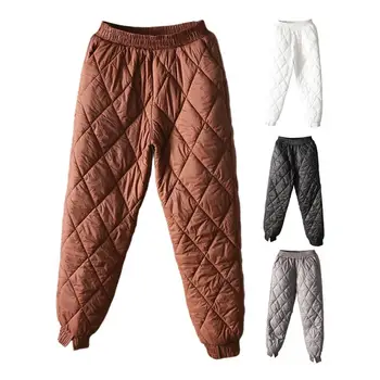 Женские брюки с высокой талией, женские зимние брюки с высокой эластичной талией, с карманами на толстой подкладке, с мягкой окантовкой по щиколотку для непогоды
