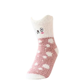 Женские носки из кораллового бархата с милым принтом, утолщенные теплые носки для сна на половину зимы, h