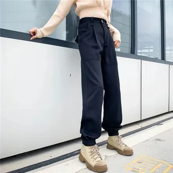 Женские простые брюки для бега трусцой, однотонные универсальные брюки, сшитые на заказ, модный блейзер для поездок на работу, костюмные брюки с несколькими карманами