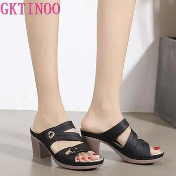 Женские тапочки GKTINOO, сандалии 2023, летняя женская обувь на высоком каблуке 8 см, женские тапочки, летние Сандалии, модная обувь
