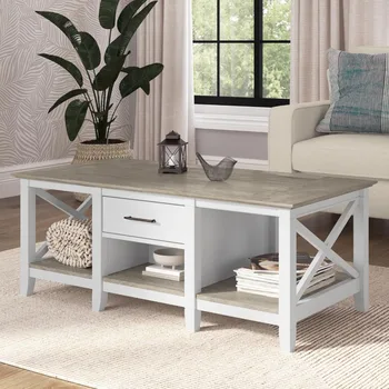 Журнальный столик размером 47,2 X 23,94 дюйма /Чисто белые приставные столики Мебель для дома Журнальный столик для гостиной Shiplap серого цвета