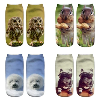 Забавные животные, волк/сова/лошадь/медведь, милые хлопковые носки с 3D-принтом, низкие носки до щиколотки для женщин, повседневные короткие носки в стиле харадзюку, 20 стилей
