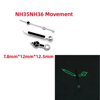 Зеленые светящиеся стрелки часов NH35 черного цвета, черный указатель в серебряной оправе, подходит для автоматического механизма NH35 NH36