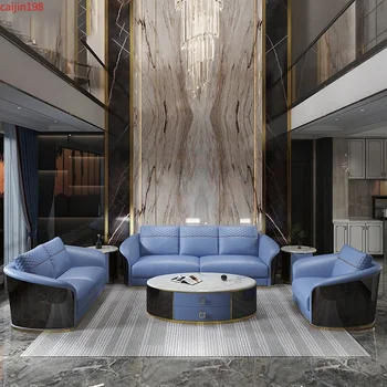 Изготовленная на заказ Современная итальянская гостиная с роскошным кожаным диваном, верх из кожи 2023 года, новый комбинированный набор мебели высокого класса