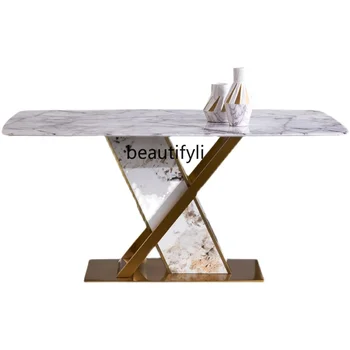 Итальянские обеденные столы и стулья из мягкого роскошного мрамора, Современная минималистичная цветная ЖК-мебель из камня Прямоугольной формы для дома