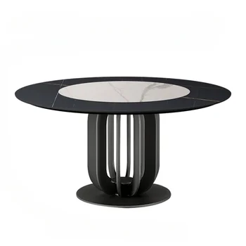 Итальянский роскошный обеденный стол с каменной плитой, невидимый с поворотным столом, простой скандинавский мрамор