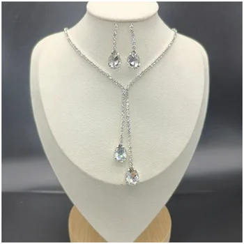 Комплект женских украшений из 2 предметов, Серебряное ожерелье, висячие серьги, блестящий Горный хрусталь, подарок на День рождения, годовщину
