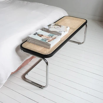 Креативная ротанговая скамейка для дома табурет для обуви из нержавеющей стали ретро крыльцо спальня табурет для кровати