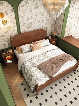 Кровать из массива американского дерева, 1,8-метровая двуспальная кровать, современная минималистичная мебель в главной спальне