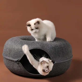 Кровать-туннель для кошек, большая дыра, Домик для кошек, всесезонный войлочный котенок на молнии, корзина для гнезд, съемные круглые туннели для игр с домашними животными, игрушки-трубки