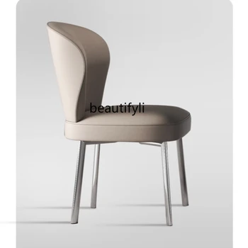 Легкое роскошное кресло со спинкой в итальянском стиле, обеденный стул, кресло для отдыха, современное простое домашнее кресло из микрофибры, Кожаное кресло