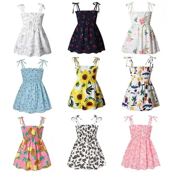 Летнее платье для девочек 2022 г. Новые поступления, детские красочные платья с мультяшным рисунком и цветочным принтом, детская одежда, платье на подтяжках для девочек