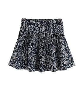 Летняя юбка с цветочным принтом и высокой талией, женские короткие юбки на резинке.