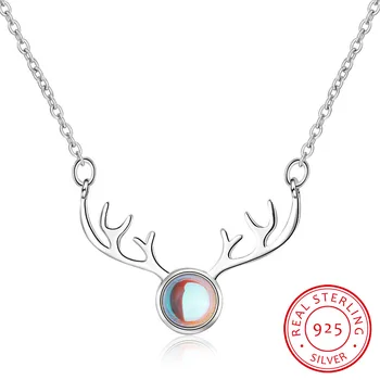 Милое красочное ожерелье из рога Лунного камня для женщин, цепочка из стерлингового серебра 925 пробы, Лучший подарок S-N362