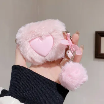Милый Розовый 3D Плюшевый Пушистый Теплый Чехол Love Heart Для Apple Airpods Pro 2 2nd 1 3 Sweet Girl Чехол Для Наушников с Бантом и Звездой Брелок Для Ключей