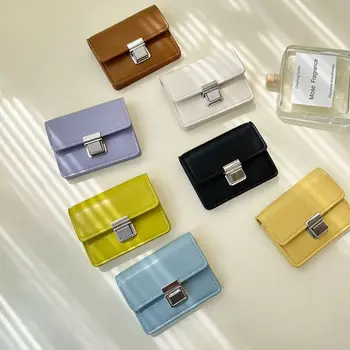 Мини-кошелек в Корейском стиле, простой темпераментный кошелек для монет, сумка для карт с металлической пряжкой, Женская модная сумка-Клатч