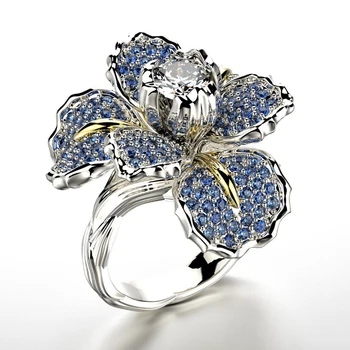 Модные роскошные кольца с синими кристаллами Для женщин, классические креативные женские украшения для пальцев с цветами, романтические женские украшения для свадебной вечеринки