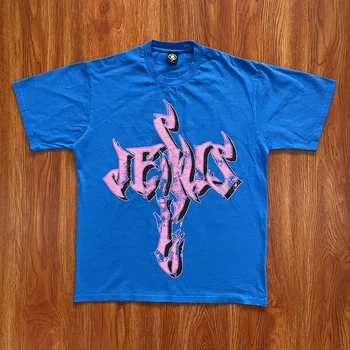 Мужская женская футболка Hellstar, синяя, оверсайз, хип-хоп, с принтом, хлопковая, свободная, с короткими рукавами