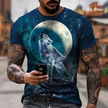 Мужская крутая футболка с животными, футболка с 3D принтом Волка, мужская/женская футболка с коротким рукавом
